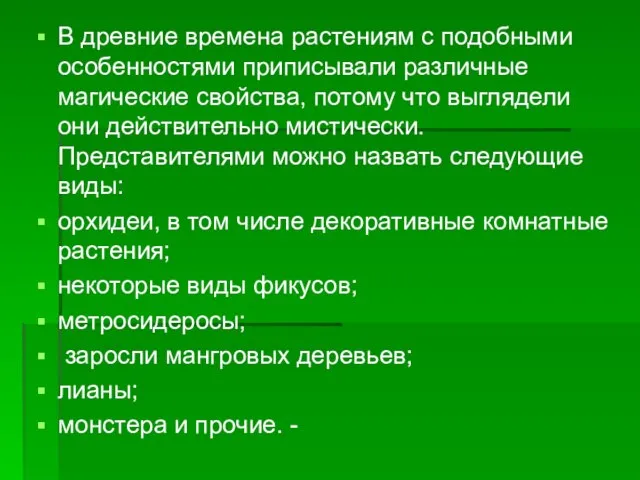 В древние времена растениям с подобными особенностями приписывали различные магические свойства,