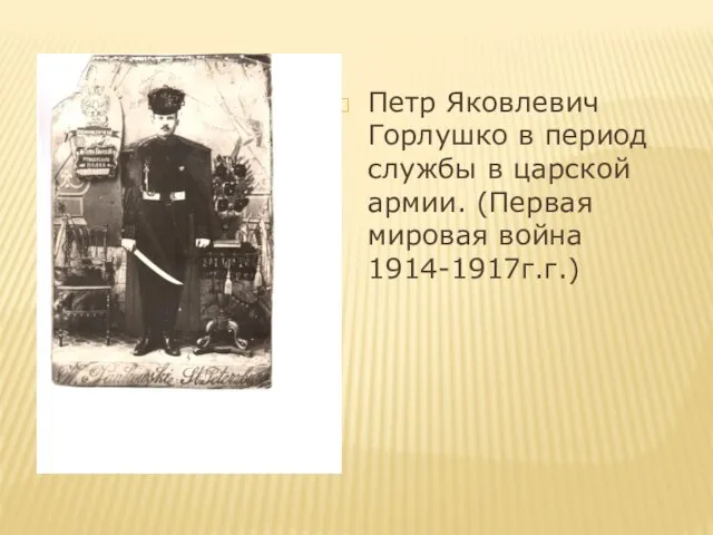 Петр Яковлевич Горлушко в период службы в царской армии. (Первая мировая война 1914-1917г.г.)