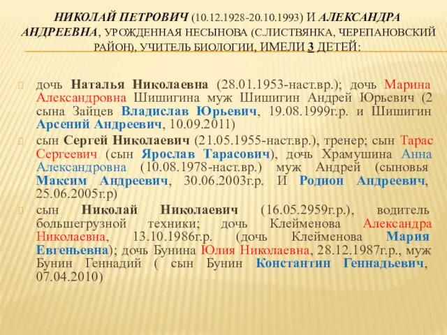 НИКОЛАЙ ПЕТРОВИЧ (10.12.1928-20.10.1993) И АЛЕКСАНДРА АНДРЕЕВНА, УРОЖДЕННАЯ НЕСЫНОВА (С.ЛИСТВЯНКА, ЧЕРЕПАНОВСКИЙ РАЙОН),