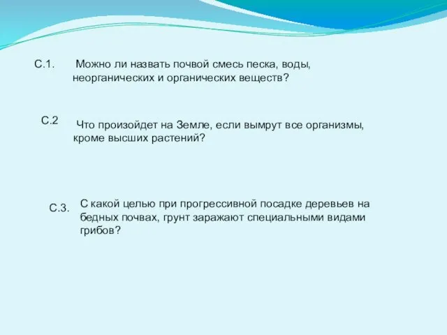 С.1. Можно ли назвать почвой смесь песка, воды, неорганических и органических