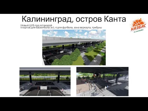 Калининград, остров Канта Новый ЦУБ под эстакадой 9 кортов для баскетбола
