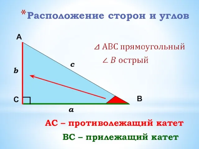 Расположение сторон и углов А С В b c a ВС