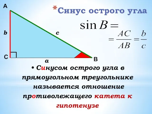 Синус острого угла А С В b c a Синусом острого