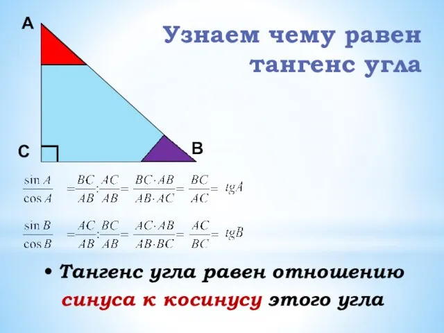 А С В Узнаем чему равен тангенс угла Тангенс угла равен