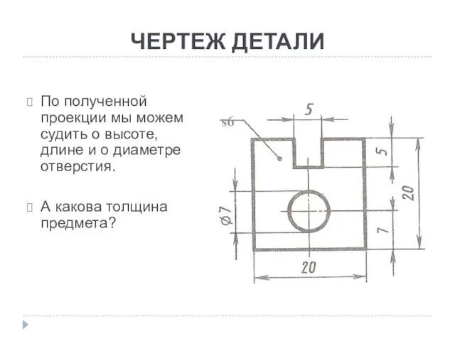 ЧЕРТЕЖ ДЕТАЛИ По полученной проекции мы можем судить о высоте, длине