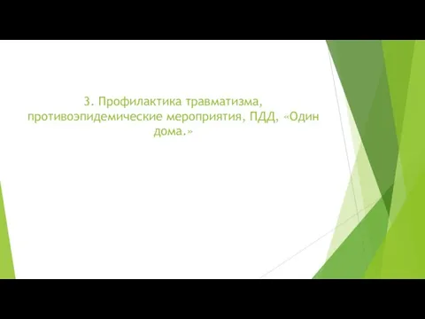 3. Профилактика травматизма, противоэпидемические мероприятия, ПДД, «Один дома.»