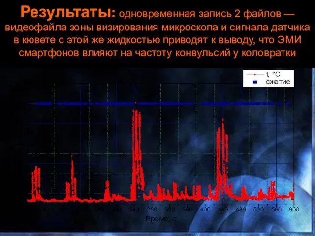 Результаты: одновременная запись 2 файлов — видеофайла зоны визирования микроскопа и