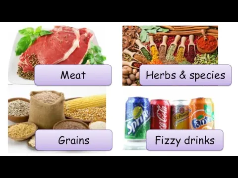 Meat Herbs & species Grains Fizzy drinks