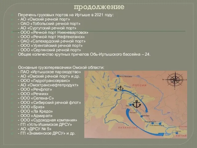 продолжение Перечень грузовых портов на Иртыше в 2021 году: - АО