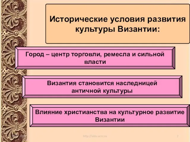 Исторические условия развития культуры Византии: Город – центр торговли, ремесла и