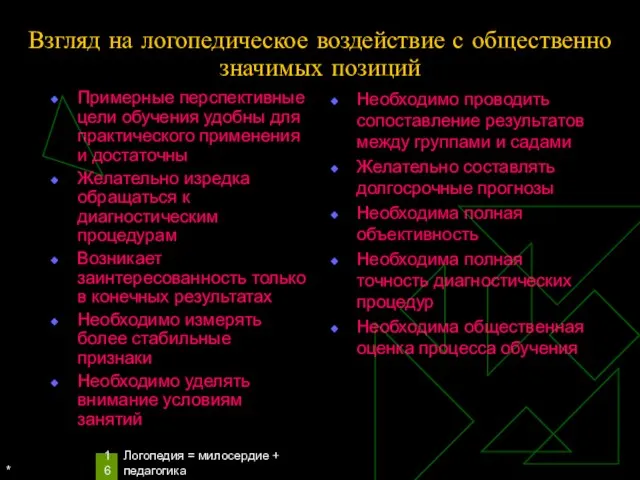 * Логопедия = милосердие + педагогика Взгляд на логопедическое воздействие с