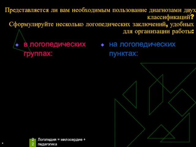 * Логопедия = милосердие + педагогика Представляется ли вам необходимым пользование