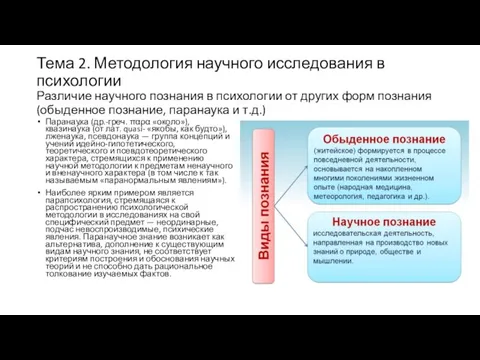 Тема 2. Методология научного исследования в психологии Различие научного познания в