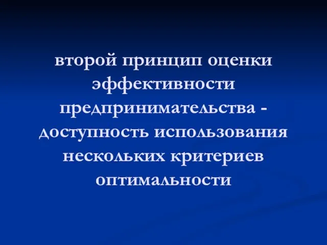 второй принцип оценки эффективности предпринимательства - доступность использования нескольких критериев оптимальности