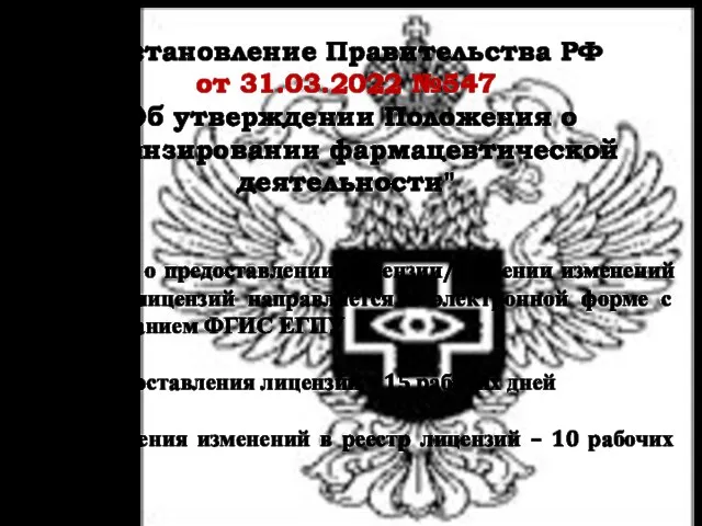 Постановление Правительства РФ от 31.03.2022 №547 "Об утверждении Положения о лицензировании