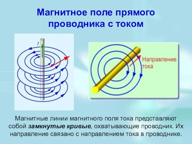 Магнитное поле прямого проводника с током Магнитные линии магнитного поля тока