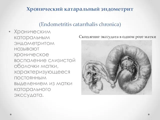 Хронический катаральный эндометрит (Endometritis catarrhalis chronica) Хроническим катаральным эндометритом называют хроническое