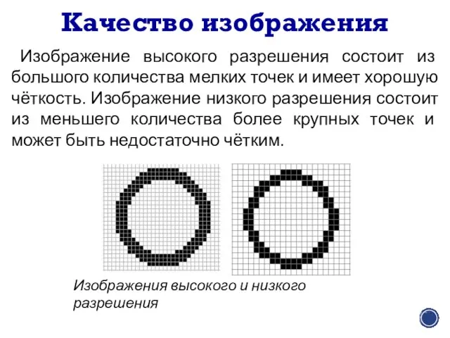 Качество изображения Изображение высокого разрешения состоит из большого количества мелких точек