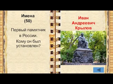 Первый памятник в России. Кому он был установлен? Имена (50) Иван Андреевич Крылов