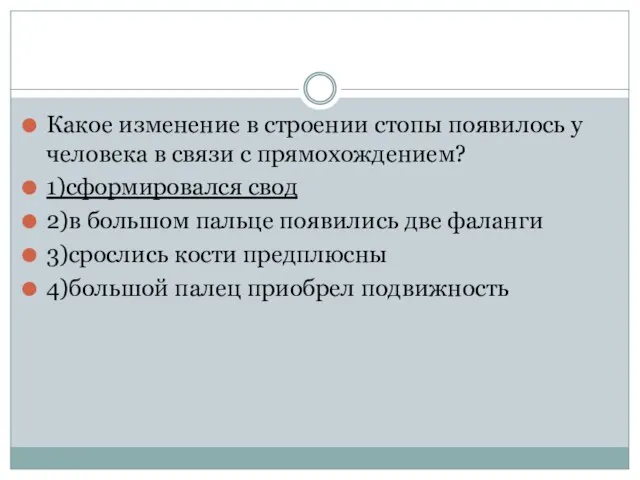 Какое изменение в строении стопы появилось у человека в связи с