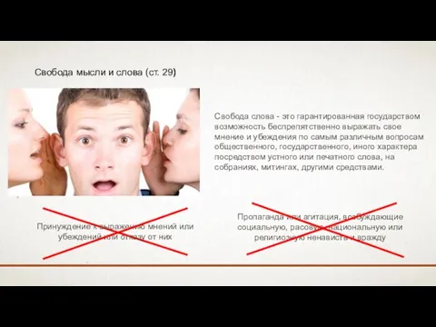 Свобода мысли и слова (ст. 29) Свобода слова - это гарантированная