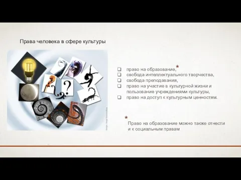 Права человека в сфере культуры право на образование, свобода интеллектуального творчества,