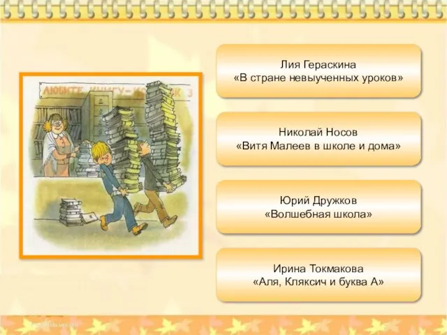 Лия Гераскина «В стране невыученных уроков» Николай Носов «Витя Малеев в