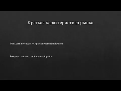 Краткая характеристика рынка Меньшая плотность – Красноперекопский район Большая плотность – Кировский район