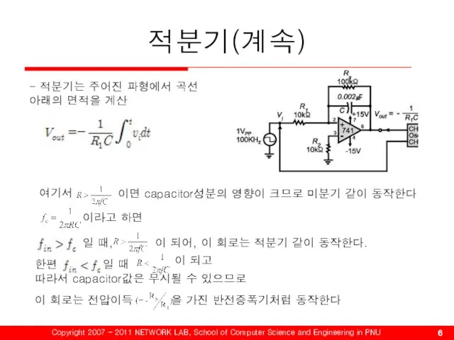 적분기(계속) - 적분기는 주어진 파형에서 곡선 아래의 면적을 계산 일 때,