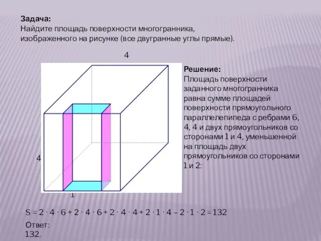 6 4 4 1 2 Задача: Найдите площадь поверхности многогранника, изображенного