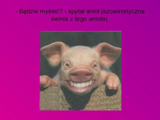 - Będzie myśleć? - spytał anioł (szowinistyczna świnia z tego anioła).