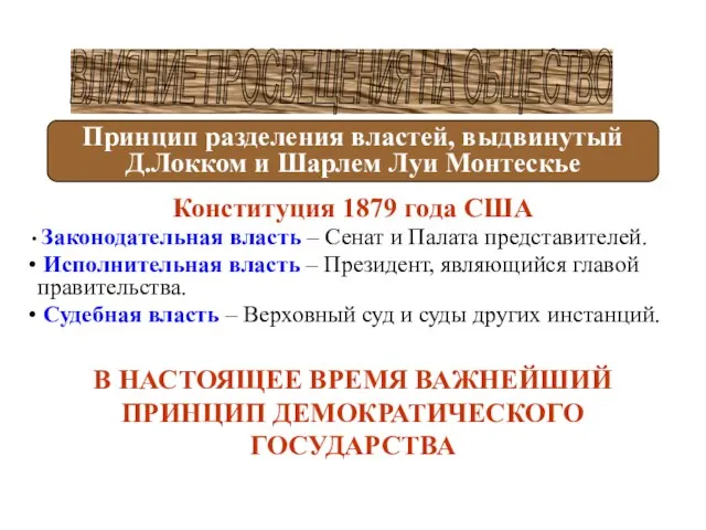 Конституция 1879 года США Законодательная власть – Сенат и Палата представителей.