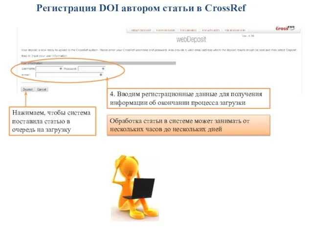 Регистрация DOI автором статьи в CrossRef 4. Вводим регистрационные данные для