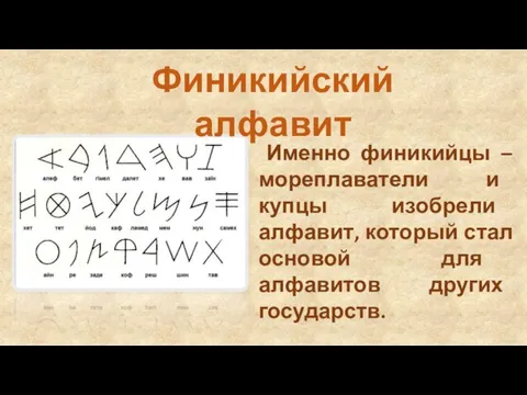 Именно финикийцы – мореплаватели и купцы изобрели алфавит, который стал основой