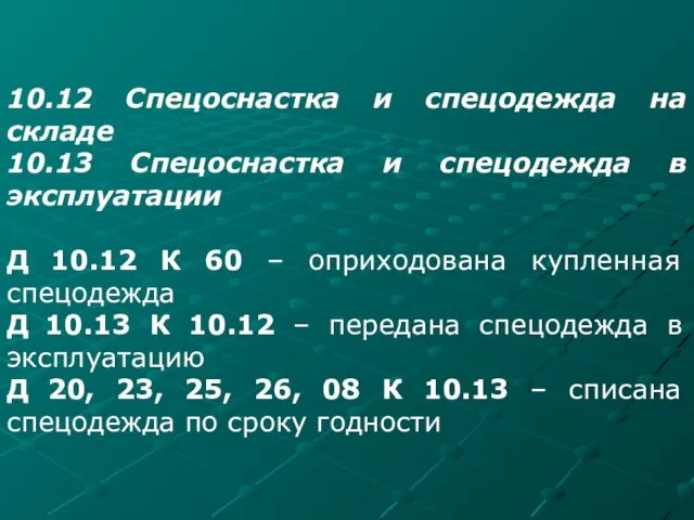 10.12 Спецоснастка и спецодежда на складе 10.13 Спецоснастка и спецодежда в