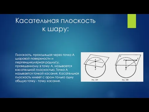 Касательная плоскость к шару: Плоскость, проходящая через точка А шаровой поверхности