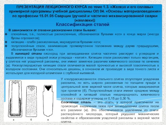 ПРЕЗЕНТАЦИЯ ЛЕКЦИОННОГО КУРСА по теме 1.3. «Железо и его сплавы» примерной