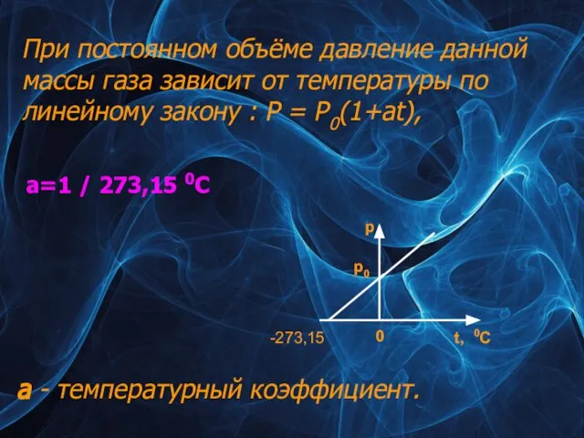 -273,15 p p0 0 t, 0C При постоянном объёме давление данной