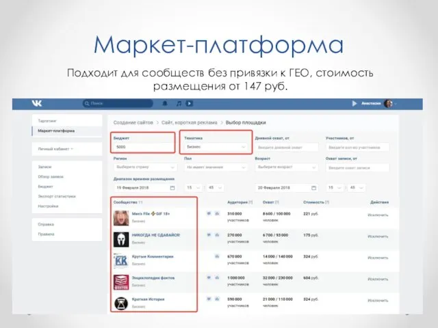 Маркет-платформа Подходит для сообществ без привязки к ГЕО, стоимость размещения от 147 руб.