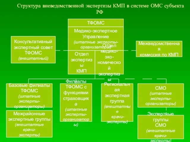 Структура вневедомственной экспертизы КМП в системе ОМС субъекта РФ