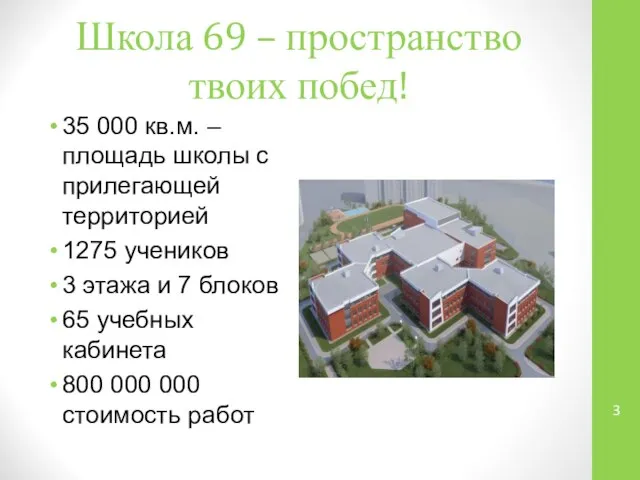 Школа 69 – пространство твоих побед! 35 000 кв.м. –площадь школы