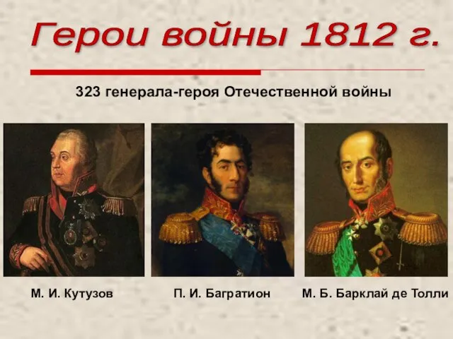 Герои войны 1812 г. М. И. Кутузов П. И. Багратион М.