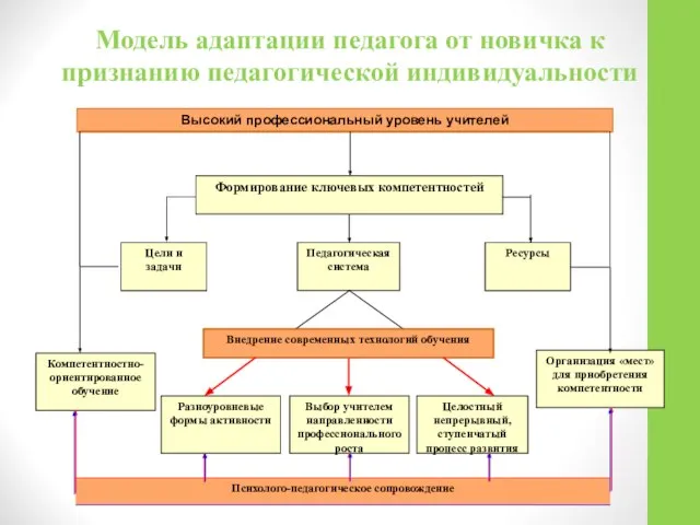 Модель адаптации педагога от новичка к признанию педагогической индивидуальности