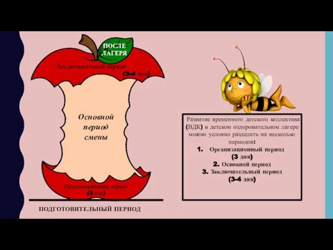 ПОДГОТОВИТЕЛЬНЫЙ ПЕРИОД Организационный период (3 дня) Основной период смены Заключительный период