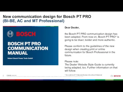 New communication design for Bosch PT PRO (BI-BE, AC and MT