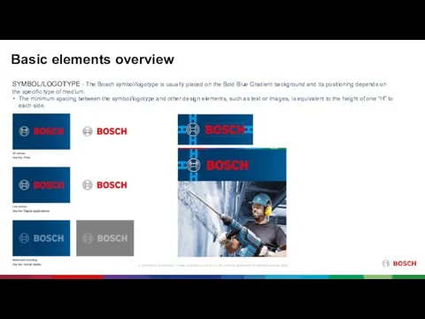 Basic elements overview SYMBOL/LOGOTYPE - The Bosch symbol/logotype is usually placed