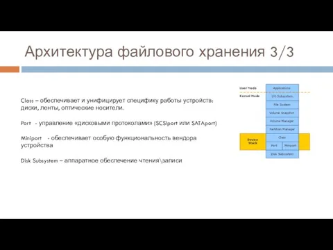 Архитектура файлового хранения 3/3 Class – обеспечивает и унифицирует специфику работы