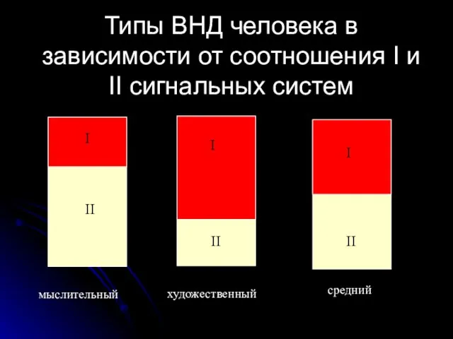 Типы ВНД человека в зависимости от соотношения I и II сигнальных систем