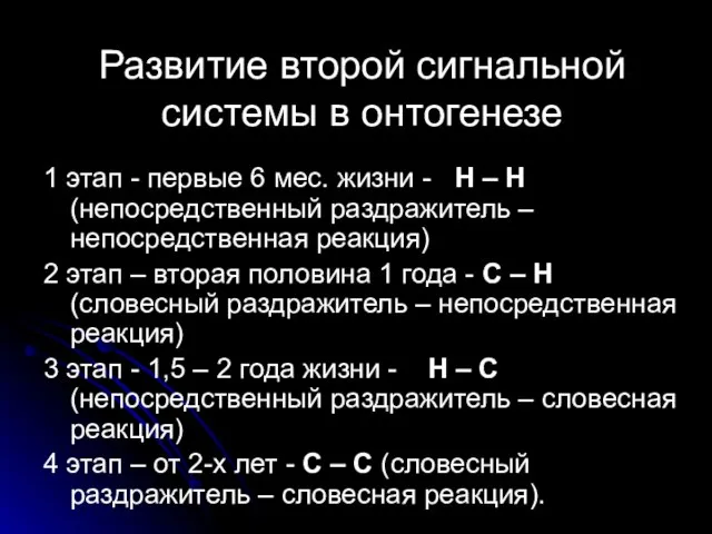 Развитие второй сигнальной системы в онтогенезе 1 этап - первые 6