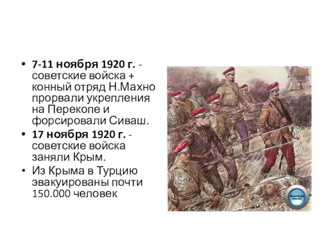 7-11 ноября 1920 г. - советские войска + конный отряд Н.Махно